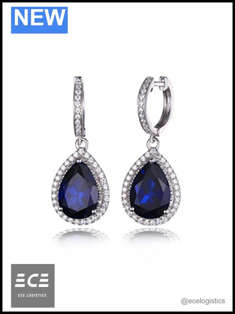 Pear Cut Created Blue Sapphire Halo Dangle Earrings 14k Gold Plated 925